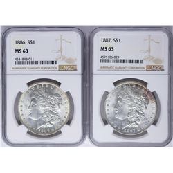 Lot of 1886-1887 $1 Morgan Silver Dollar Coins NGC MS63