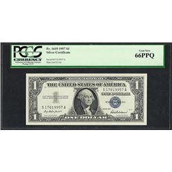1957 $1 Silver Certificate Note Fr.1619 PCGS Gem New 66PPQ
