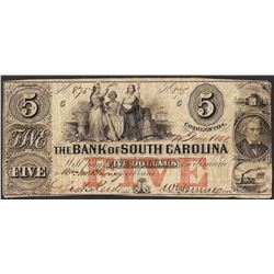 1858 $5 Bank of South Carolina Obsolete Note