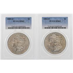 Lot of 1884-O & 1885-O $1 Morgan Silver Dollar Coins PCGS MS63