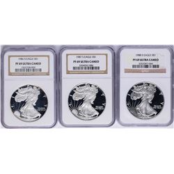 Lot of 1986-S to 1988-S $1 American Silver Eagle Proof Coins NGC PF69 Ultra Came