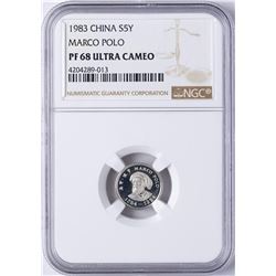 1983 China 5 Yuan Marco Polo Silver Proof Coin NGC PF68 Ultra Cameo