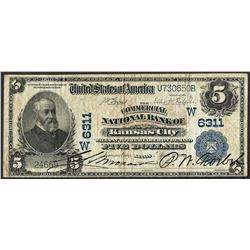 1902PB $5 Commercial Bank of Kansas City, KS CH# 6311 National Currency Note