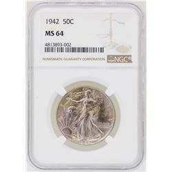 1942 Walking Liberty Half Dollar Coin NGC MS64