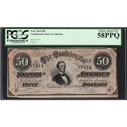 1864 $50 Confederate States of America Note T-66 PCGS Choice About New 58PPQ