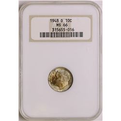 1948-D Roosevelt Dime Coin NGC MS66