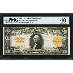 1922 $20 Gold Certificate Note Fr.1187 PMG Extremely Fine 40