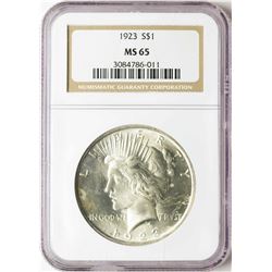 1923 $1 Peace Silver Dollar Coin NGC MS65