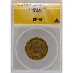 1830-A France 40 Francs Gold Coin ANACS XF45