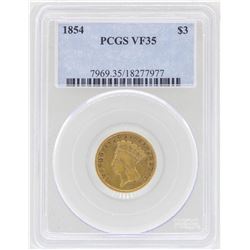 1854 $3 Indian Princess Head Gold Coin PCGS VF35