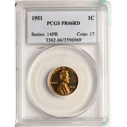 1951 Proof Lincoln Wheat Cent Coin PCGS PR66RD