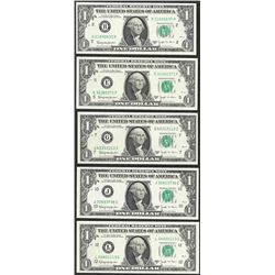District Set of 1963B $1 Federal Reserve BARR Uncirculated Notes