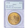 Image 1 : 1908 $20 St. Gaudens Double Eagle Gold Coin PCGS MS62 Rattler