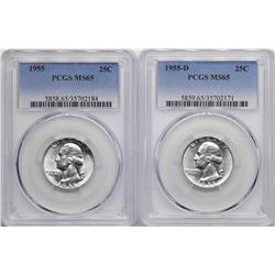 Lot of 1955 & 1955-D Washington Quarter Coins PCGS MS65