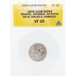 1605-1628 Rupee Mughal Jahangir AR Delhi Damaged Coin ANACS VF20