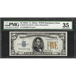 1934A $5 North Africa WWII Emergency Issue Note Fr.2307 PMG Choice Very Fine 35