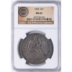 1850 $1 Seated Liberty Silver Dollar Coin NGC MS63 Newman Collection