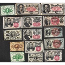 Lot of (15) 1863-1875 Miscelaneous Fractional Currency Notes