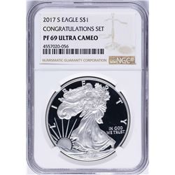 2017-S $1 American Silver Eagle Proof Coin NGC PF69 Ultra Cameo Congratulations