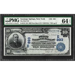 1902DB $10 First NB Saratoga Springs, NY National Note PMG Choice Uncirculated 6