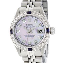 Rolex Ladies Stainless Steel Pink MOP Diamond & Sapphire 26MM Datejust Watch