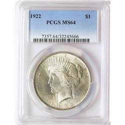 1922 $1 Peace Silver Dollar Coin PCGS MS64