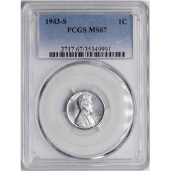 1943-S Steel Wheat Cent Coin PCGS MS67