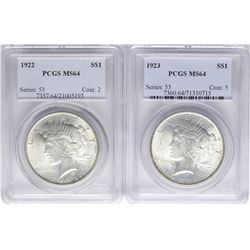 Lot of 1922-1923 $1 Peace Silver Dollar Coins PCGS MS64