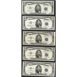 Lot of (5) 1953 $5 Silver Certificate Notes