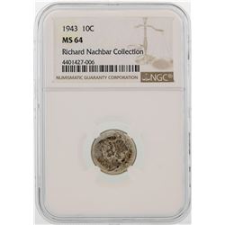 1943 Mercury Dime Coin NGC MS64