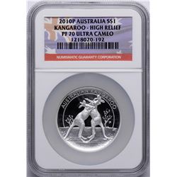 2010P $1 Australia Kangaroo Silver Coin High Relief NGC PF70 Ultra Cameo w/ COA