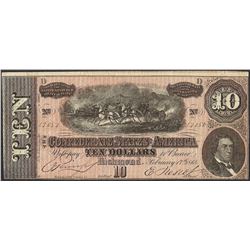 1864 $10 Confederate States of America Note