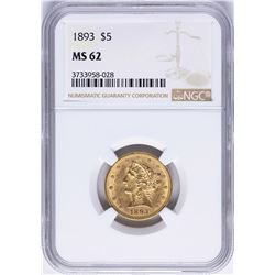 1893 $5 Liberty Head Half Eagle Gold Coin NGC MS62