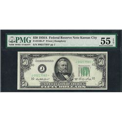 1950A $50 Federal Reserve Note Kansas City Fr.2108-J* PMG About Uncirculated 55E