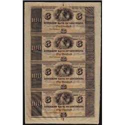Uncut Sheet of $100 Citizens Bank of Louisiana Obsolete Notes