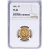 Image 1 : 1881 $5 Liberty Head Half Eagle Gold Coin NGC MS62