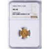 Image 1 : 1854 Type 2 $1 Indian Princess Head Gold Dollar Coin NGC MS60