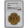 Image 1 : 1908 No Motto $20 St. Gaudens Double Eagle Gold Coin NGC MS63