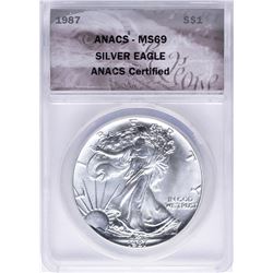 1987 $1 American Silver Eagle Coin ANACS MS69