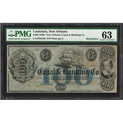 1840's $100 New Orleans Canal & Banking Co. Obsolete Note PMG Choice Uncirculate