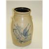 Image 1 : 15 1/2" BUTTERCHURN W/ COBALT BLUEBIRD & BRANCHES SCRIPT BOSTON MASS - RIM CHIP REPAIRS & PITTING RE