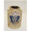 Image 1 : 3 GAL. STORAGE JAR W/ COBALT TORNADO & LEAF DESIGN - RIM CHIPS & 2 LONG HAIRLINES ON BASE - TOP & BO
