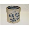 Image 1 : 5 GAL. O.L. & A.K. BALLARD CROCK W/ LARGE COBALT FLOWER DECORATION - BURLINGTON VT - INTERIOR STAINS