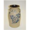 Image 1 : 4 GAL. J. FISHER & CO. BUTTERCHURN W/ LARGE DOUBLE FLOWER & SCRIPT 4 - LYONS NY - TOP RIM CHIP & 3" 