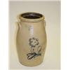 Image 1 : 4 GAL. C.W. BROWN BUTTERHCURN W/ COBALT FLOWER - BUFFALO NY - SM. TOP RIM CHIP, STAINS