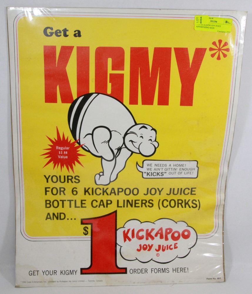 1966 KICKAPOO JOY JUICE ADVERTISING SIGN