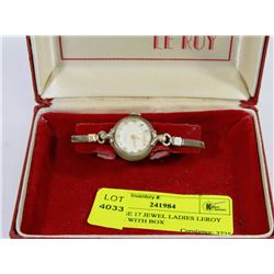 VINTAGE 17 JEWEL LADIES LEROY WATCH WITH BOX