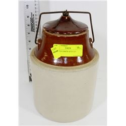 OLD BEAN CROCK WITH LID.