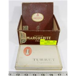 TURRET TIN AND MARGUERITE TOBACCO BOX