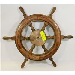 SHIP WHEEL, WOODEN,COPPER,BRONZE 21”